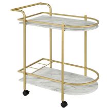 CoasterEveryday 181377 Desiree - 2-Tier Faux Marble Shelf Metal Bar Cart - Gold
