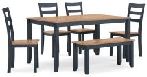 Signature Design by Ashley® D399-325 Gesthaven - Natural / Blue - Dining Room Table Set (Set of 6)