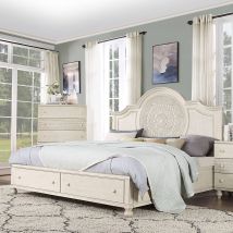 ACME BD00694EK Roselyne - Eastern King Bed - Antique White Finish