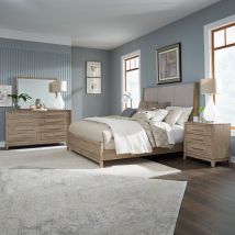 Liberty Furniture 789-BR-QUBDMN Brentwood - 4 Piece Bedroom Set (Queen Upholstered Bed, Dresser & Mirror, Nightstand) - Sandstone