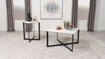 Coaster Fine Furniture 707698-S2 Tobin - 2 Piece Marble Top Coffee And End Table Set - White