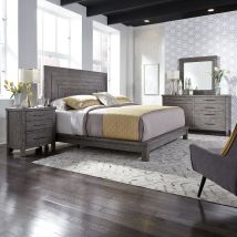 Liberty Furniture 406-BR-CPLDMN Modern Farmhouse - 4 Piece Bedroom Set (California King Platform Bed, Dresser & Mirror, Nightstand) - Gray