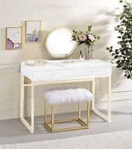 ACME AC00932 Adao - Vanity Mirror - Faux Fur, Mirror, White & Brass Finish