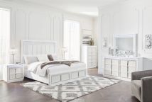 Ashley Furniture B822/31/36/46/58/56S/97 Ashley Furniture B822/31/36/46/58/56S/97 Chalanna - 6 Pc. - Dresser, Mirror, Chest, King Upholstered Storage Bed - White