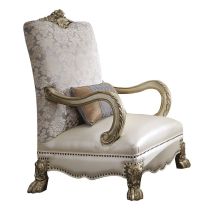 ACME 54877 Dresden II - Accent Chair - Pearl PU/Fabric & Gold Patina