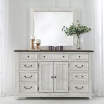 Liberty Furniture 237-BR-DM River Place - Dresser & Mirror - Riverstone White & Tobacco