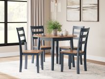 Ashley Furniture D399/15/01(2) Ashley Furniture D399/15/01(2) Gesthaven - 5 Pc. - Round Dining Room Drop Leaf Table, 4 Side Chairs - Natural / Blue