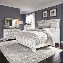 Liberty Furniture 520-BR-KPBDMC Liberty Furniture 520-BR-KPBDMC Abbey Park - 4 Piece Bedroom Set (King Panel Bed, Dresser & Mirror, Chest) - Antique White
