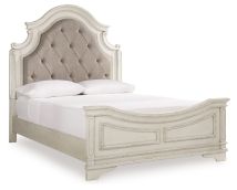 Ashley Furniture B743B2 Realyn - Queen Upholstered Panel Bed - Chipped White