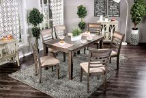Furniture of America CM3607T-7PK Taylah - 7 Piece Dining Table Set - Weathered Gray / Beige