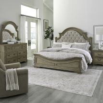 Liberty Furniture 244N-BR-KUBDMN Magnolia Manor - 4 Piece Bedroom Set (King Upholstered Bed, Dresser & Mirror, Nightstand) - Light Brown