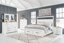 Benchcraft® B844/31/36/46/57/54S/97/93(2) Benchcraft® B844/31/36/46/57/54S/97/93(2) Ashbryn - 8 Pc. - Dresser, Mirror, Chest, Queen Panel Storage Bed, 2 Nightstands - White / Natural
