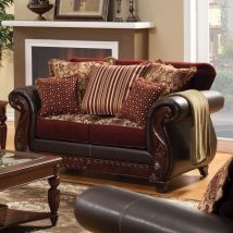 Furniture of America SM6107N-LV Franklin - Loveseat - Burgundy / Espresso