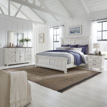 Liberty Furniture 237-BR-KPBDMN Liberty Furniture 237-BR-KPBDMN River Place - 4 Piece Bedroom Set (King Panel Bed, Dresser & Mirror, Nightstand) - Riverstone White & Tobacco