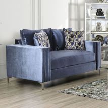 Furniture of America SM2687-LV Jodie - Loveseat - Satin Blue / Silver