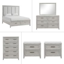 New Classic 00-2442-36N New Classic 00-2442-36N Fiona - 5/0 Queen 6 Piece Bedroom Set (Bed & Dresser & Mirror & Chest & 2 Nightstands) - Gray