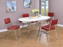 CoasterEveryday 2065-S5R Retro - 5 Piece Oval Dining Table Set - White And Red