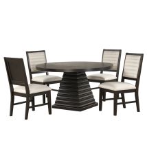 New Classic 40-D4101-RD4C Plateau - 54" Round Dining Table And 4 Chairs - Dark Brown / Beige