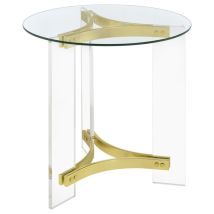 Coaster Fine Furniture 710067 Janessa - Round Glass Top Acrylic Leg End Table - Matte Brass