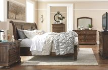 Signature Design by Ashley® B719/31/36/78/76/95 Flynnter - Medium Brown - 5 Pc. - Dresser, Mirror, California King Sleigh Bed With 2 Storage Drawers