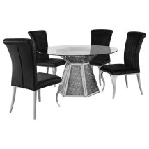 CoasterElevations 115561-S5 Quinn - 5 Piece Round Glass Top Mirrored Dining Set - Black