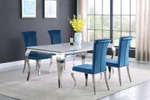 CoasterElevations 115081-S5T Carone - 5 Piece Rectangular White Glass Dining Set - Teal