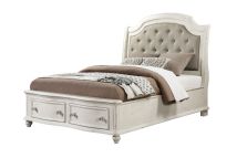 ACME BD01433Q Jaqueline - Queen Bed With Storage - Light Gray Linen & Antique White Finish