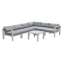 Intercon NS-SF-ARMLSS-BUF-7PC Nash - 6 Piece Outdoor Seating Sectinal And Table - Buff