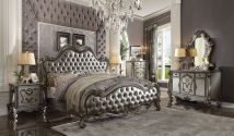 ACME 26840Q Versailles II - Queen Bed - Silver PU & Antique Platinum