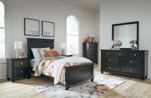 Ashley Furniture B687/31/36/52/53/86/92(2) Ashley Furniture B687/31/36/52/53/86/92(2) Lanolee - 7 Pc. - Dresser, Mirror, Twin Panel Bed, 2 Nightstands - Black