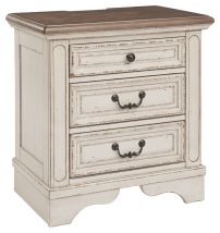 Ashley Furniture B743-93 Realyn - Three Drawer Night Stand - White / Brown / Beige