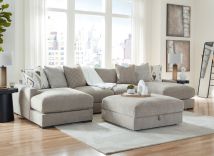 Benchcraft® 20305/16/46(2)/17/11 Aslan Court - 5 Pc. - 4-Piece Sofa Pit Sectional, Ottoman - Pebble