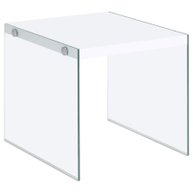 Coaster Fine Furniture 704147 Opal - Square Glass Frame Side End Table - White High Gloss