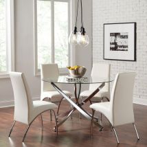 CoasterEveryday 106440-S5 Beckham - 5 Piece Round Glass Top Dining Set - Chrome And White