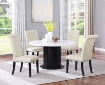 CoasterEssence 115490-S5 Sherry - 5 Piece Round Marble Top Dining Table Set - Beige