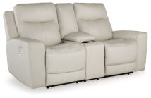 Signature Design by Ashley® U5950518 Mindanao - Coconut - Power Reclining Loveseat With Console / Adj Hdrst