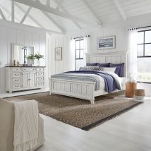 Liberty Furniture 237-BR-QPBDM Liberty Furniture 237-BR-QPBDM River Place - 3 Piece Bedroom Set (Queen Panel Bed, Dresser & Mirror) - Riverstone White & Tobacco