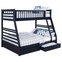 CoasterEssence 460181 Ashton - 2-Drawer Wood Twin Over Full Bunk Bed - Navy Blue