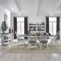 Liberty Furniture 139WH-CD-O7TRS Liberty Furniture 139WH-CD-O7TRS Farmhouse - 7 Piece Trestle Table Set - Two Tone White / Wood Tone