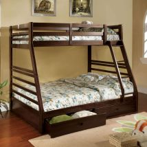 Furniture of America CM-BK588EX-BED California - Twin Over Full Bunk Bed With 2 Drawers - Dark Walnut