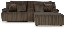 Ashley Furniture 92705S4 Top Tier - 3-Piece Reclining Sectional Sofa With Raf Press Back Chaise - Chocolate