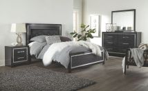 Signature Design by Ashley® B1420/31/36/57/54/95/B100-13 Kaydell - Black - 6 Pc. - Dresser, Mirror, Queen Upholstered Panel Bed