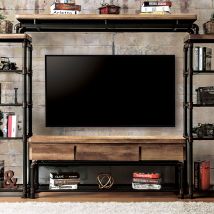 Furniture of America CM5913-TV-PK Kebbyll - TV Stand - Antique Black / Natural Tone