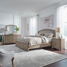 Liberty Furniture 805-BR-KUSDMN Avalon - 4 Piece Bedroom Set (King Upholstered Storage Bed, Dresser & Mirror, Nightstand) - Burnished Beige