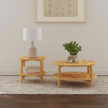 Coaster Fine Furniture 709698-S2 Camillo - 2 Piece Round Coffee And End Table Set - Maple