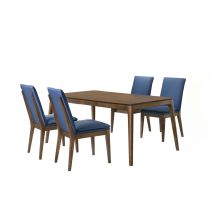 New Classic 40-7185BB-D4C Maggie - Dining Table With 4 Blue Chairs - Dark Brown