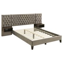 Coaster Fine Furniture 300833KE Marley - Upholstered Eastern King Platform Bed With Headboard Panels - Light Brown And Walnut