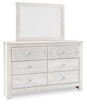 Ashley Furniture B181B8 Paxberry - Dresser, Mirror - Medallion Drawer Pulls - Whitewash