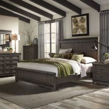 Liberty Furniture 759-BR-KPBDMN Liberty Furniture 759-BR-KPBDMN Thornwood Hills - 4 Piece Bedroom Set (King Panel Bed, Dresser & Mirror, Nightstand) - Rock Beaten Brown