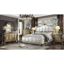 ACME 27820Q Dresden II - Queen Bed - Pearl White PU & Gold Patina